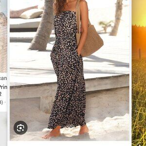 Lascana Bandeau Maxi Dress brown floral print  size 2